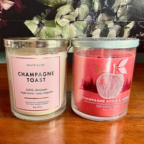 NEW 2-Pc Single Wick Candles Champagne Toast & Champagne Apple Honey BBW - Picture 1 of 3